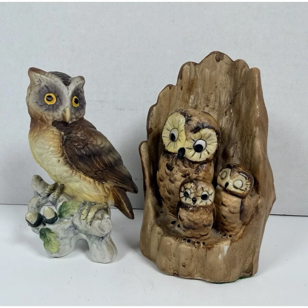 Vintage MCM Ceramic Owl Figurines Shelf Sitters Owl Family Lot of 2 - Picture 2 of 6